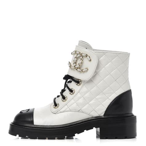 black and white chanel boots|Chanel quilted combat boots.